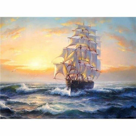Bateaux à voiles sur la mer - modèle M004 | Caneva diamant - Paysage Produit À la mer