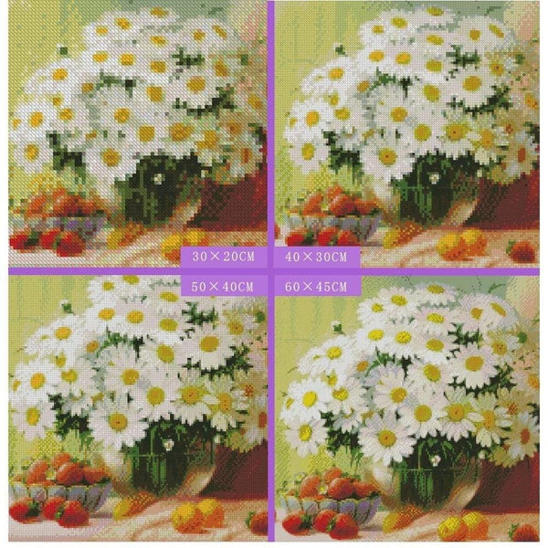 Bouquet de marguerites et ses fruits de saison | Broderie point de diamant - Fleur Fleur et plante Produit