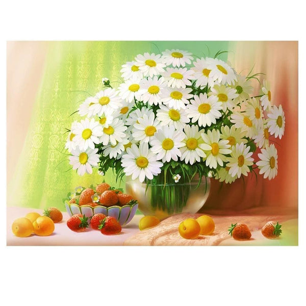 Bouquet de marguerites et ses fruits de saison | Broderie point de diamant - Fleur Fleur et plante Produit