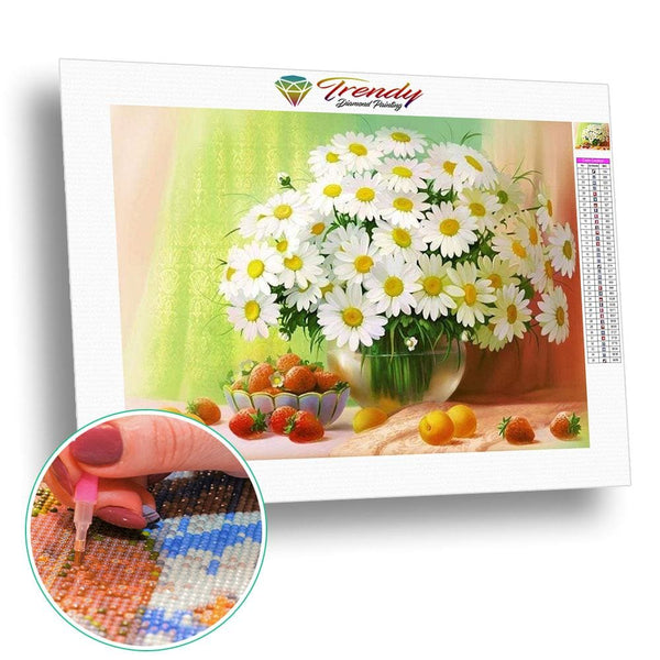 Bouquet de marguerites et ses fruits de saison | Broderie point de diamant - Fleur Fleur et plante Produit