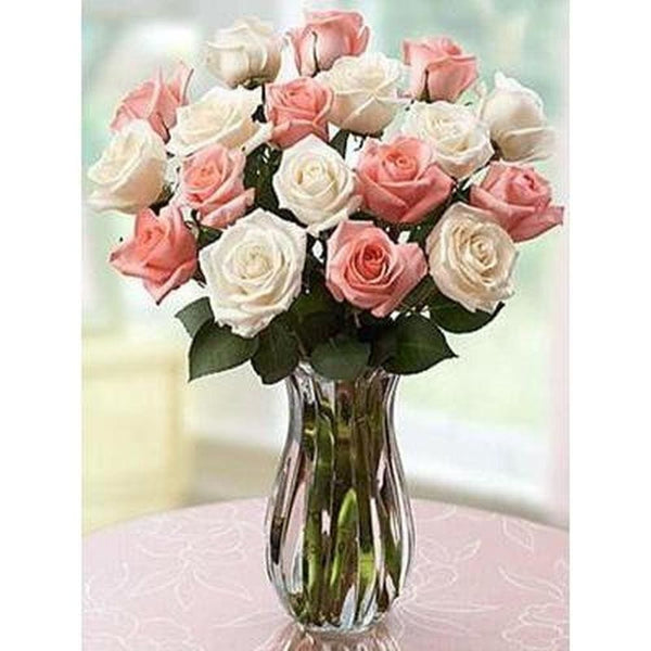 Bouquet de Roses dans leur vase - modèle M009 | Broderie diamant complet - Fleur Fleur et plante Produit