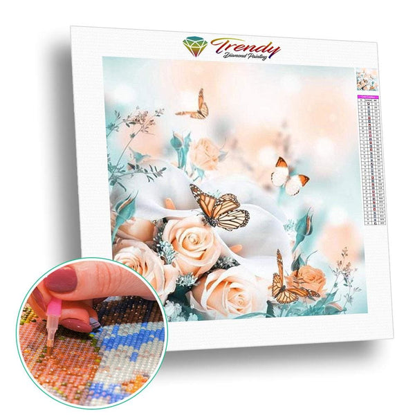 Bouquet de roses et arum aux couleurs pastelles - modèle M001 | Broderie diamant toile entière - Fleur Fleur et plante Produit