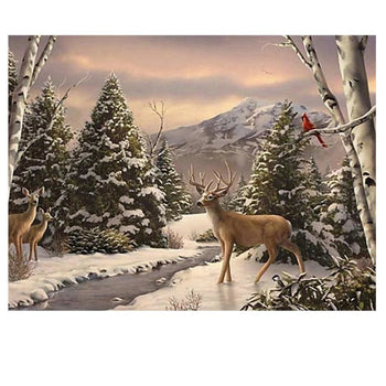 Cerfs en hiver au bord dune rivière | Broderie diamant - Animaux Autres animaux Produit