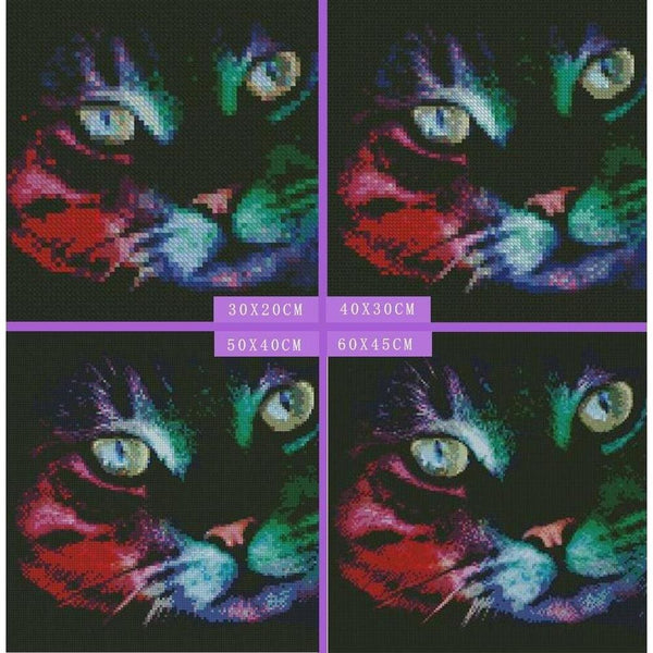 Chat coloré dans le noir | Tableau de diamant - Animaux Chat Produit