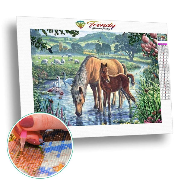 Cheval qui se désaltère | Tableau diamant - Animaux Cheval Produit