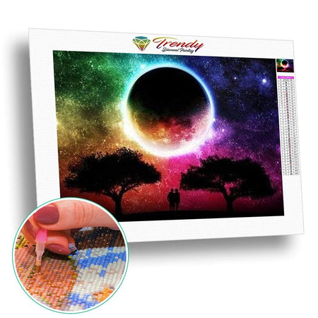 Couple devant la pleine lune en colorfull - modèle M001 | Diamond painting kit - Paysage Produit Été