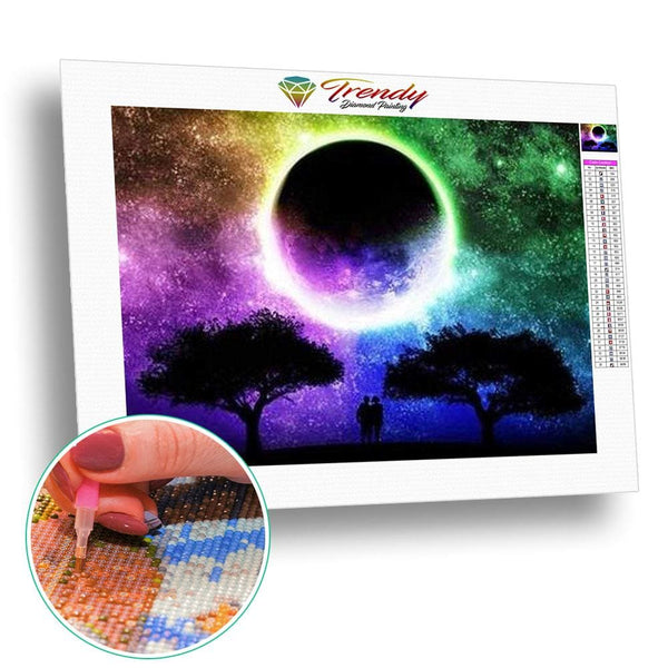 Couple devant la pleine lune en colorfull - modèle M002 | Broderie diamant - Paysage Produit Été