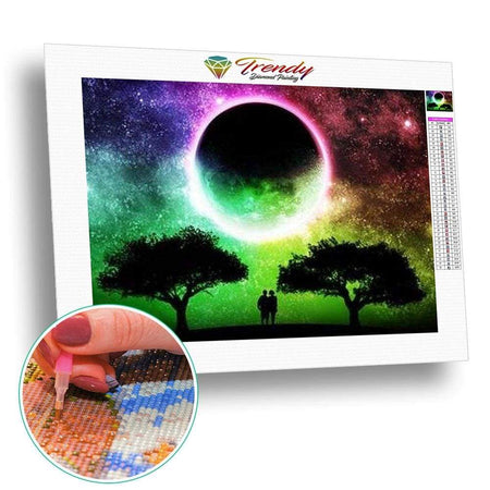 Couple devant la pleine lune en colorfull - modèle M004 | Toile diamant - Produit
