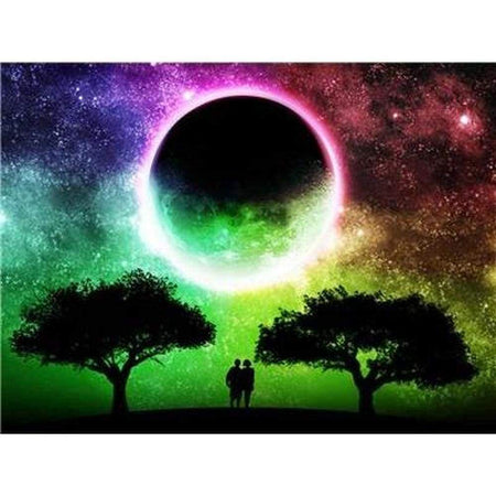 Couple devant la pleine lune en colorfull - modèle M004 | Toile diamant - Produit