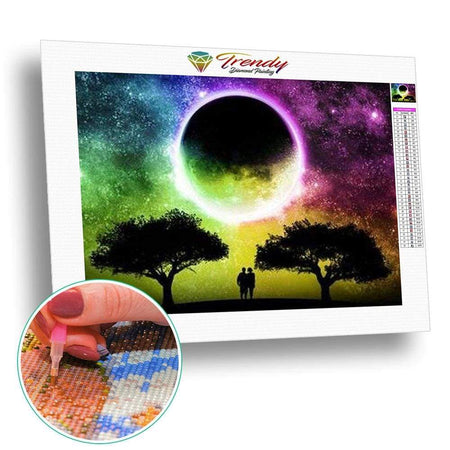 Couple devant la pleine lune en colorfull - modèle M005 | Tableau diamant - Produit