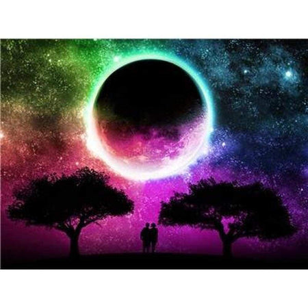 Couple devant la pleine lune en colorfull - modèle M006 | Peinture diamant - Produit