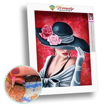 Dame raffinée au chapeau - modèle M001 | Kit broderie - Portrait Produit