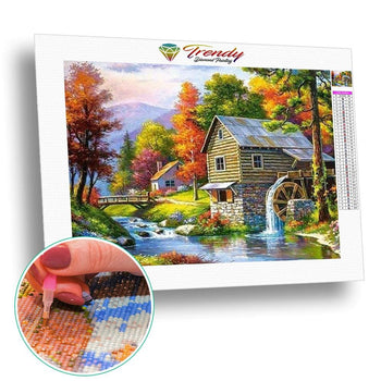 Décor de montagne à lancienne - modèle M002 | Diamond painting grand format - Automne Paysage Produit À la montagne