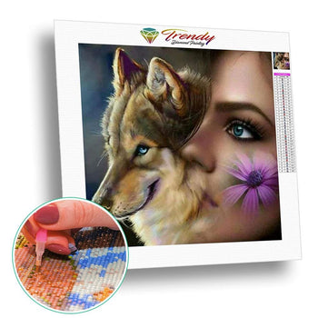 Demoiselle loup | Broderie diamant toile entière - Animaux Chien Loup Produit