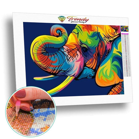 Éléphant aigle caméléon et chien multicolore - modèle M001 | Diamond Painting - Animaux Autres animaux Chien Produit Éléphant