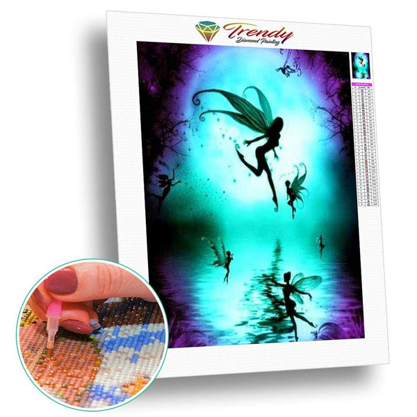 Fées sous la pleine lune | Broderie point de diamant - Dessin Dessin animé Fée Produit