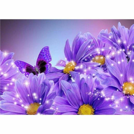 Fleurs et papillons - modèle M004 | Broderie diamant complet - Animaux Dessin Dessin Crayon Fleur Fleur et plante