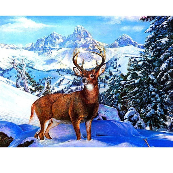 Grand cerf dans la neige | Broderie diamant kit - Animaux Autres animaux Produit