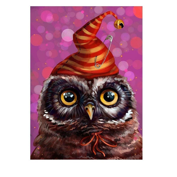 Hibou et bonnet à clochette | Toile diamant - Animaux Oiseau Produit