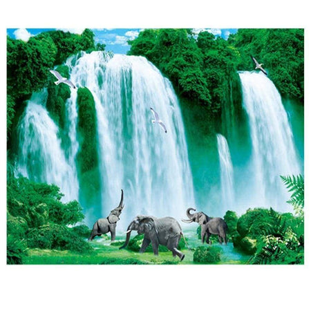 Joyeux éléphants devant une cascade | Kit de broderie de diamant - Produit
