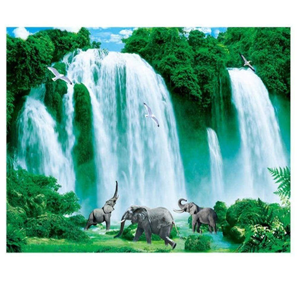 Joyeux éléphants devant une cascade | Kit de broderie de diamant - Produit