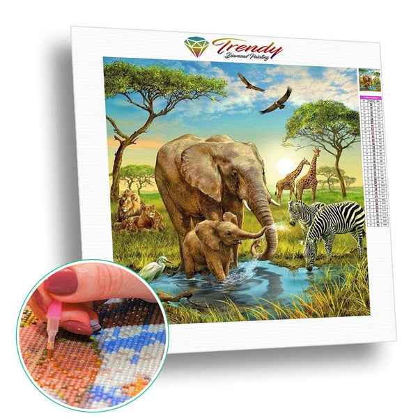 La beauté de la savane | Tableau diamant - Animaux Autres animaux Lion Oiseau Produit