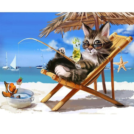 La pèche facile | Broderie diamant kit - Animaux Chat Dessin Dessin crayon Produit