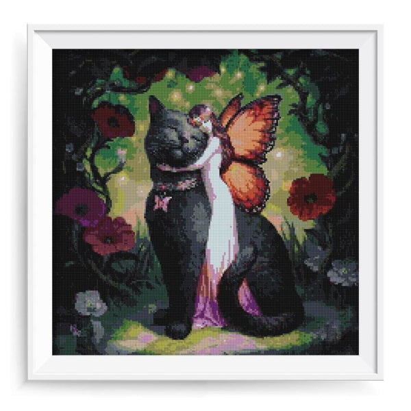La reine papillon et son chat fidèle | Broderie point de diamant - Animaux Chat Produit