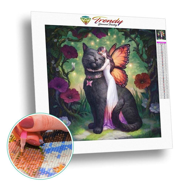 La reine papillon et son chat fidèle | Broderie point de diamant - Animaux Chat Produit