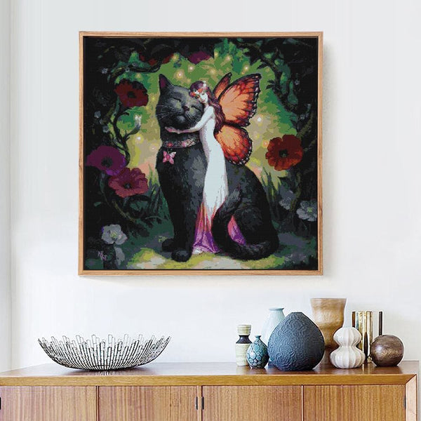 La reine papillon et son chat fidèle | Broderie point de diamant - Animaux Chat Produit