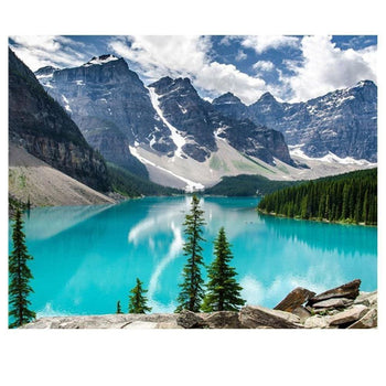 Lac turquoise devant les montagnes enneigées | Broderie de diamant - Paysage Produit À la montagne