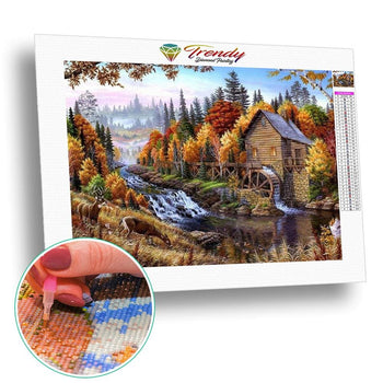 Le moulin a eau | Broderie diamant complet - En forêt Paysage Produit À la montagne