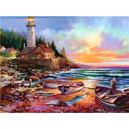 Le vieux phare dautrefois - modèle M003 | Broderie diamant toile entière - Paysage Produit À la mer Été