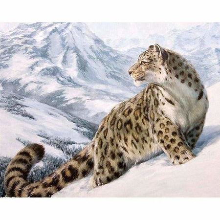 Léopard dans la neige - modèle M001 | Toile de diamant - Animaux Léopard Produit