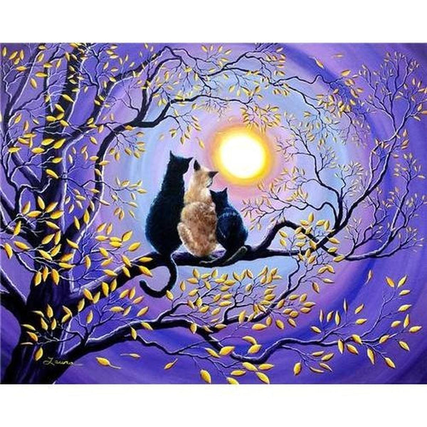 Les chats dans la lune - modèle M005 | Diamond painting grand format - Animaux Chat Produit
