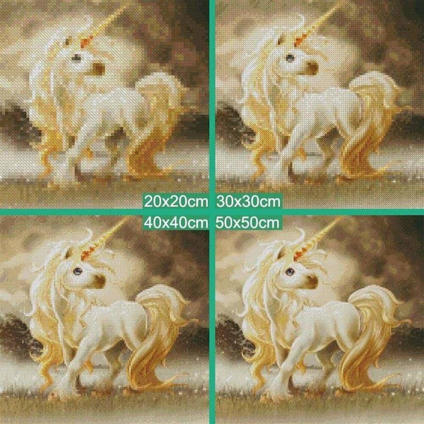 Licorne doré | Diamond painting grand format décoration maison - Animaux Cheval Dessin Dessin animé Licorne