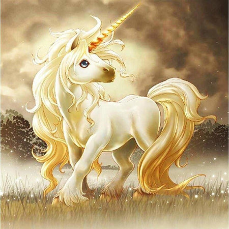 Licorne doré | Diamond painting grand format décoration maison - Animaux Cheval Dessin Dessin animé Licorne