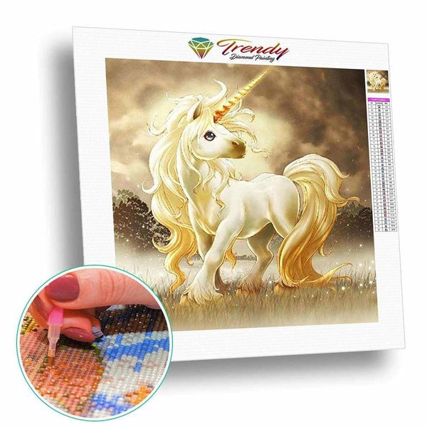 Licorne doré | Diamond painting grand format décoration maison - Animaux Cheval Dessin Dessin animé Licorne