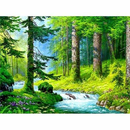 Lit de rivière dans la forêt - modèle M001 | Broderie diamant complet - En forêt Paysage Produit