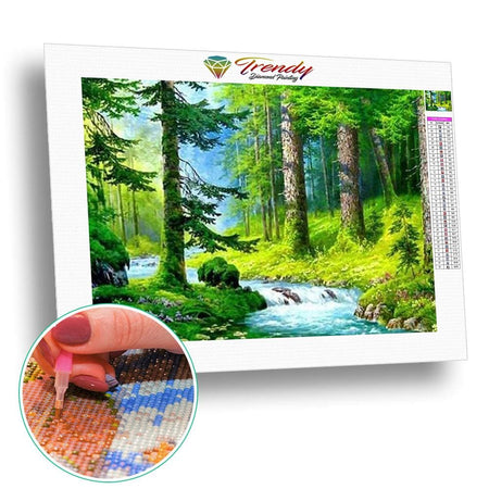 Lit de rivière dans la forêt - modèle M001 | Broderie diamant complet - En forêt Paysage Produit