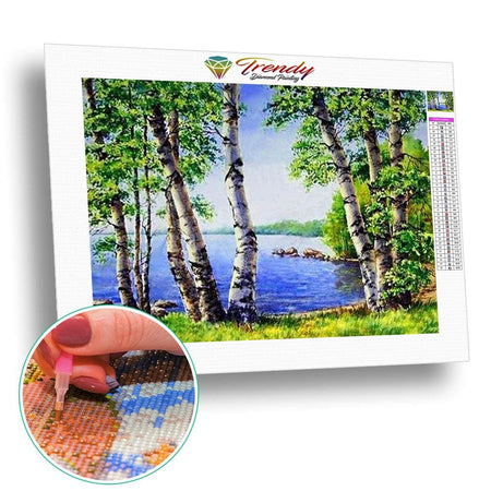 Lit de rivière dans la forêt - modèle M005 | Broderie point de diamant - En forêt Paysage Produit