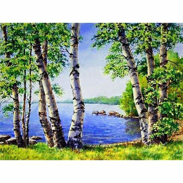 Lit de rivière dans la forêt - modèle M005 | Broderie point de diamant - En forêt Paysage Produit