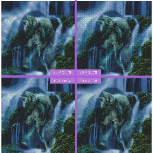 Loup en cascade | Kit broderie diamant - Animaux Chien Loup Produit