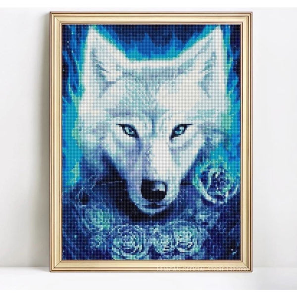 Loup néon | Kit de broderie de diamant - Animaux Chien Loup portrait Produit