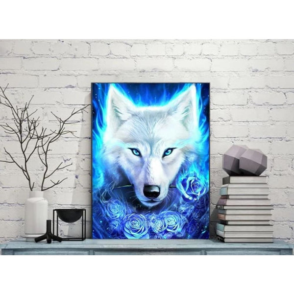 Loup néon | Kit de broderie de diamant - Animaux Chien Loup portrait Produit