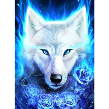 Loup néon | Kit de broderie de diamant - Animaux Chien Loup portrait Produit