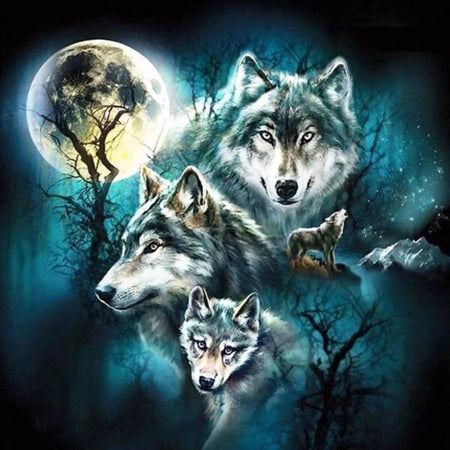 Loup pleine lune | Broderie diamant kit - Animaux Autres animaux Chien Loup Produit
