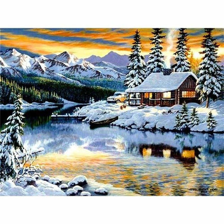 Maisons de village sous la neige en hiver - modèle M003 | Kit broderie diamant - Hiver Paysage Produit