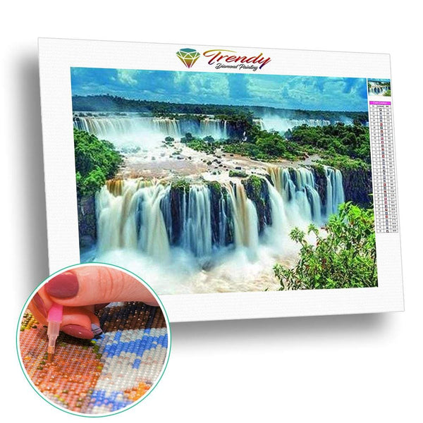 Majestueuse chute deau - modèle M001 | Broderie diamant kit complet - En forêt Paysage Produit Été