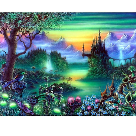 Mystique décor coloré et son chateau | Caneva diamant - Dessin Dessin crayon Paysage Produit À la montagne